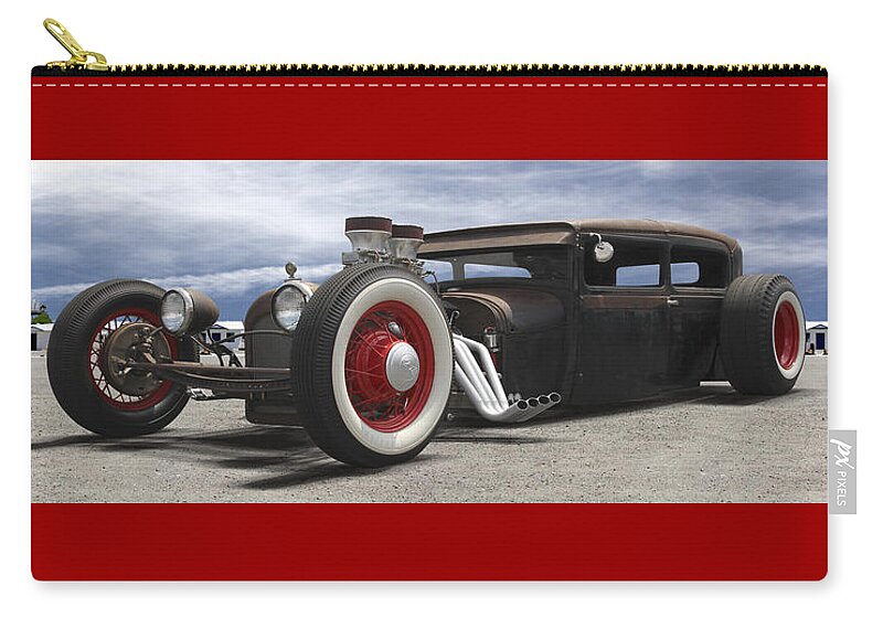 Transportation Zip Pouch featuring the photograph Rat Rod on Route 66 Panoramic by Mike McGlothlen