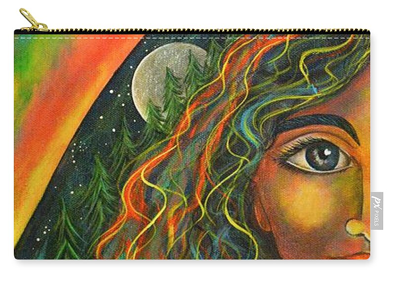Sacred Art Paintings Zip Pouch featuring the painting Raven Moon by Deborha Kerr