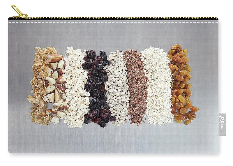Nut Zip Pouch featuring the photograph Raw Nuts, Dried Fruit And Grains by Laurie Castelli