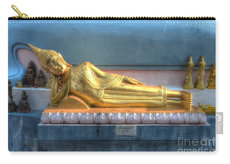Michelle Meenawong Zip Pouch featuring the photograph reclining Buddha by Michelle Meenawong