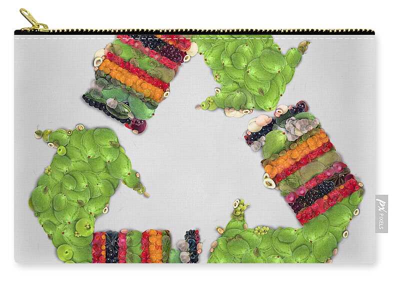 Object Zip Pouch featuring the painting Recycle sign fruits and vegetables art by Eti Reid