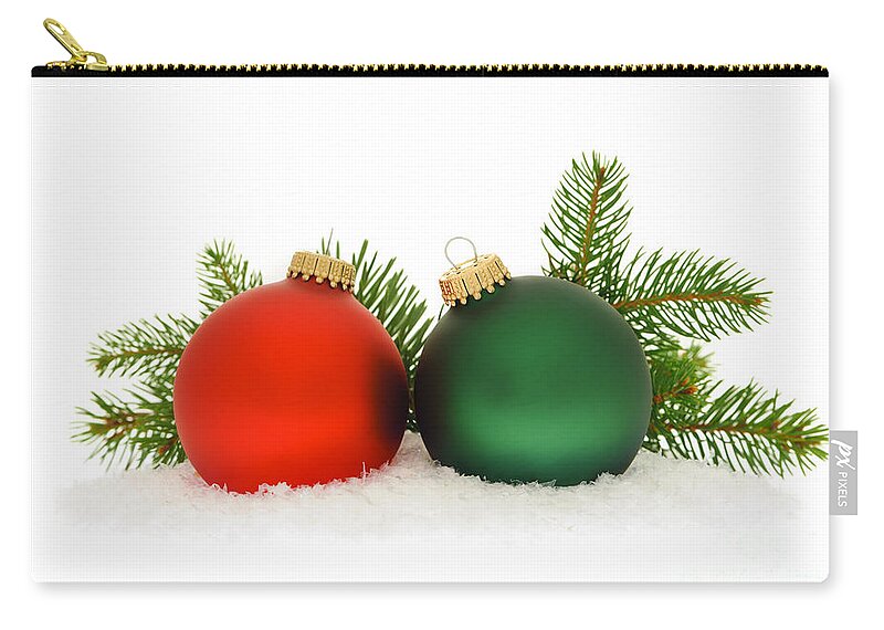 Christmas Carry-all Pouch featuring the photograph Red and green Christmas baubles by Elena Elisseeva