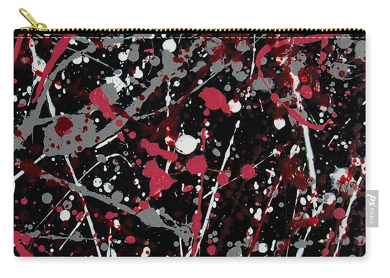 Linda Brody Zip Pouch featuring the painting Red and Grey Paint Splatter I by Linda Brody