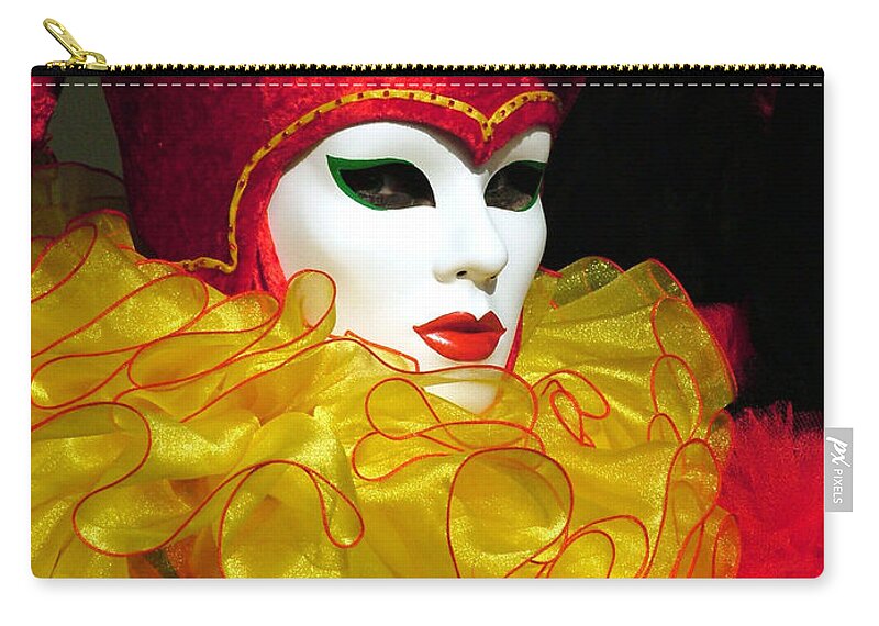 Venice Carnival Zip Pouch featuring the photograph Red and Yellow Jester by Donna Corless