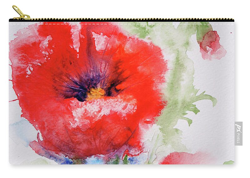 Red Zip Pouch featuring the painting Red Anemones by Marna Edwards Flavell