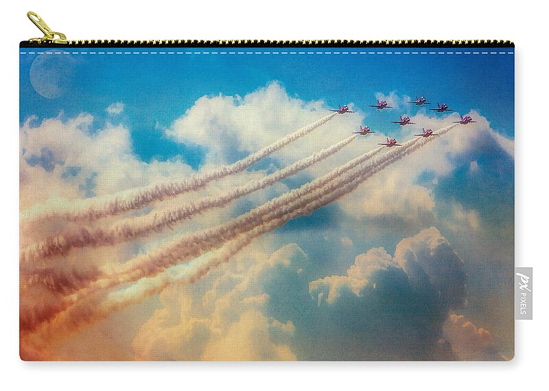 Aircraft Zip Pouch featuring the photograph Red Arrows Smoke The Skies by Chris Lord