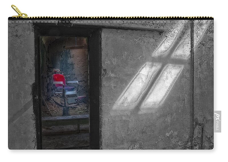 Barber Carry-all Pouch featuring the photograph Red Barber Chair by Susan Candelario