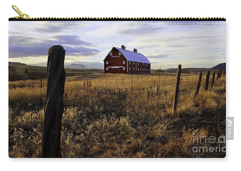 Red Barn Zip Pouch featuring the photograph Red Barn in the Golden Field by Kristal Kraft