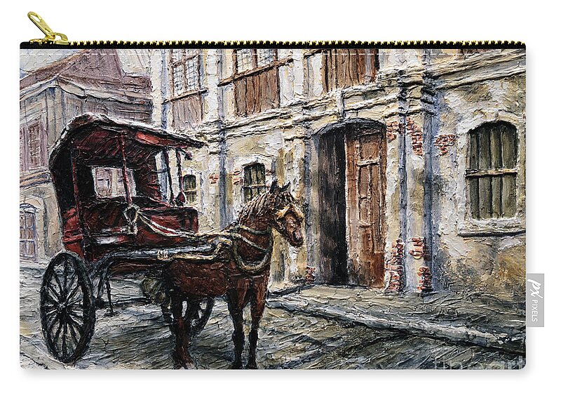 Carriage Zip Pouch featuring the painting Red Carriage by Joey Agbayani