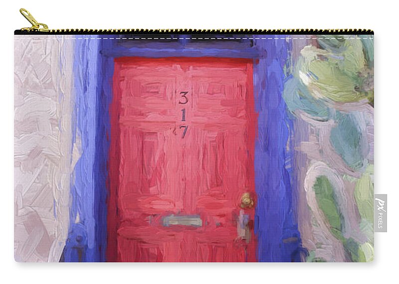Tucson Zip Pouch featuring the photograph Red Door 317 Tucson Barrio Painterly Effect by Carol Leigh