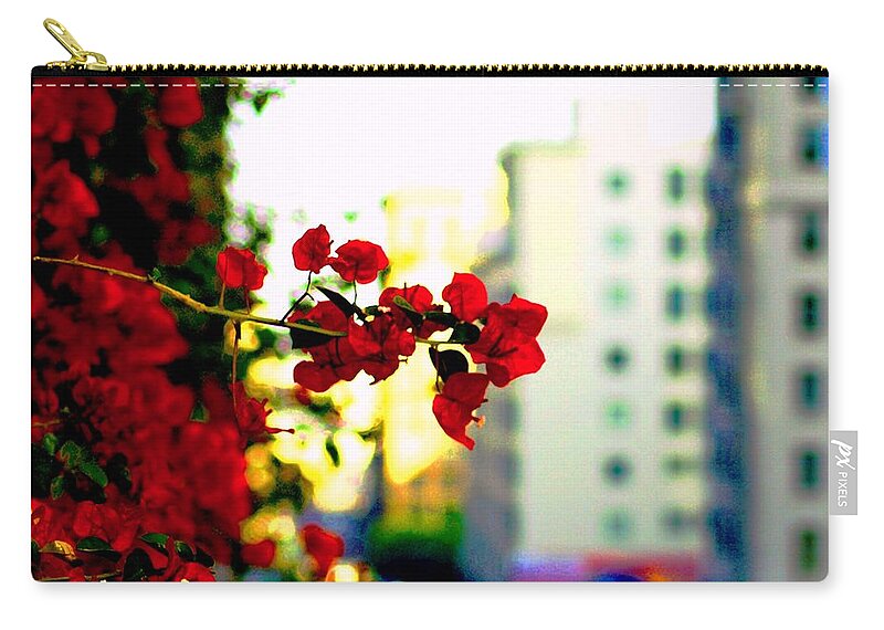Flowers Zip Pouch featuring the photograph Red Flowers Downtown by Matt Quest