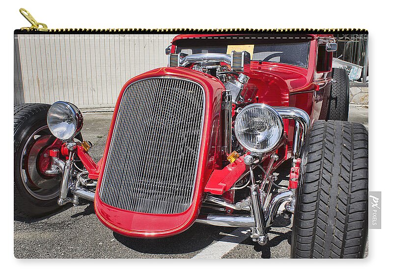 Hot Rod Zip Pouch featuring the photograph Red Ford Hot Rod by Ron Roberts