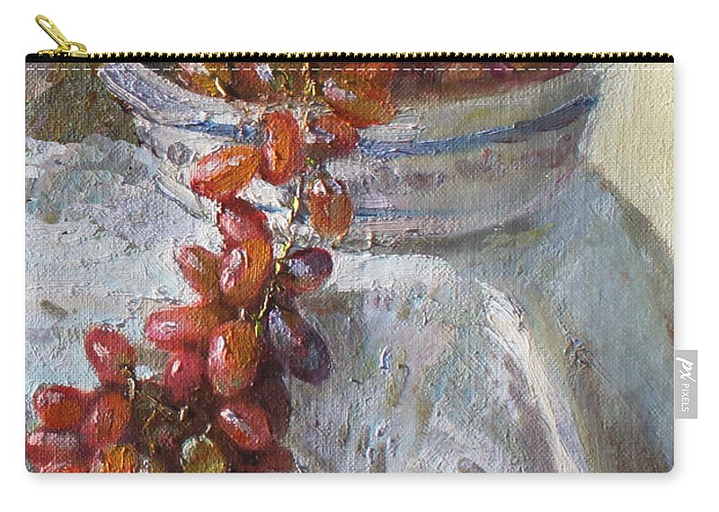 Grapes Carry-all Pouch featuring the painting Red Grapes by Ylli Haruni