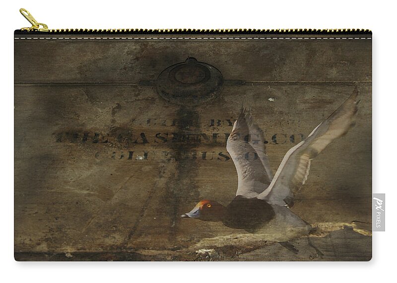  Zip Pouch featuring the photograph Red Head Duck old Box by Randall Branham
