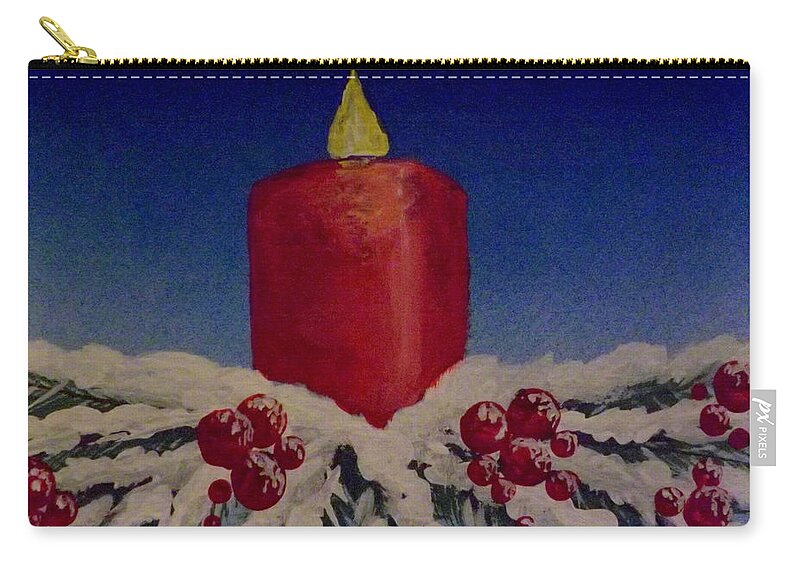 Red Holiday Candle Carry-all Pouch featuring the painting Red Holiday Candle by Darren Robinson