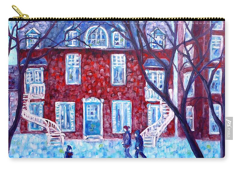 Painting Zip Pouch featuring the painting Red House in Montreal - Cityscape by Cristina Stefan