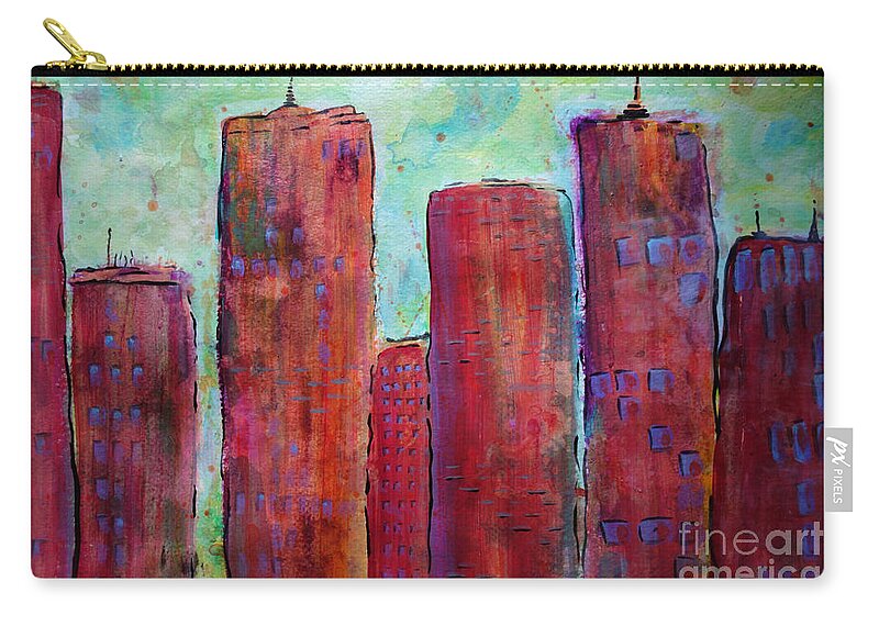 Red In The City Zip Pouch featuring the painting Red In The City by Jacqueline Athmann