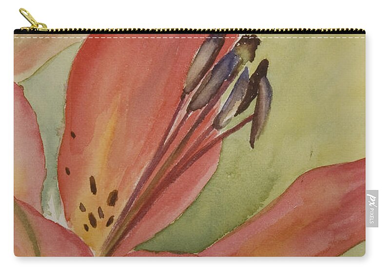 Lily Red Flower Watercolor Macro Zip Pouch featuring the painting Red Lily by Brenda Salamone