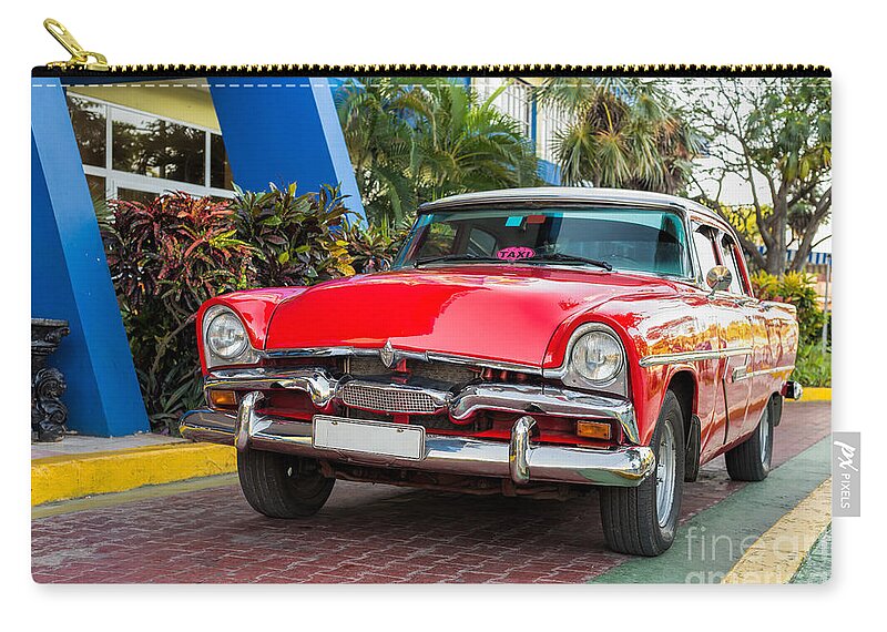 Car Zip Pouch featuring the photograph Red Old Classic Car by Les Palenik
