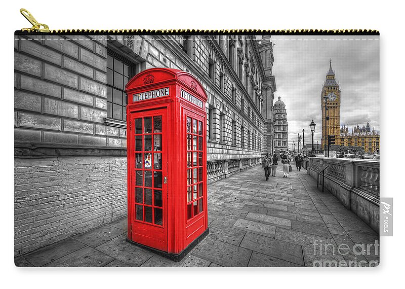 Yhun Suarez Carry-all Pouch featuring the photograph Red Phone Box And Big Ben by Yhun Suarez