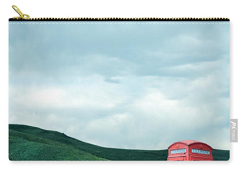 Red Zip Pouch featuring the photograph Red Phone Box on Rural Road by Jill Battaglia