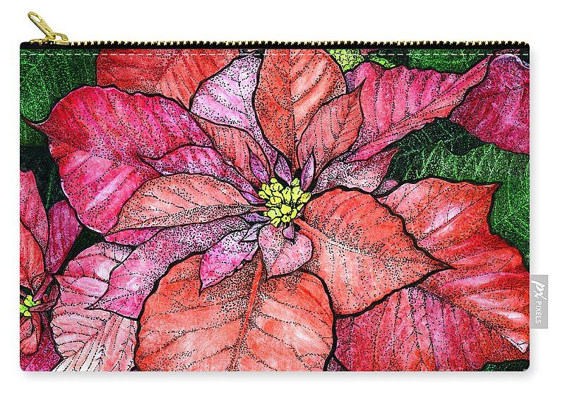 Watercolor Zip Pouch featuring the painting Red Poinsettias II by Hailey E Herrera