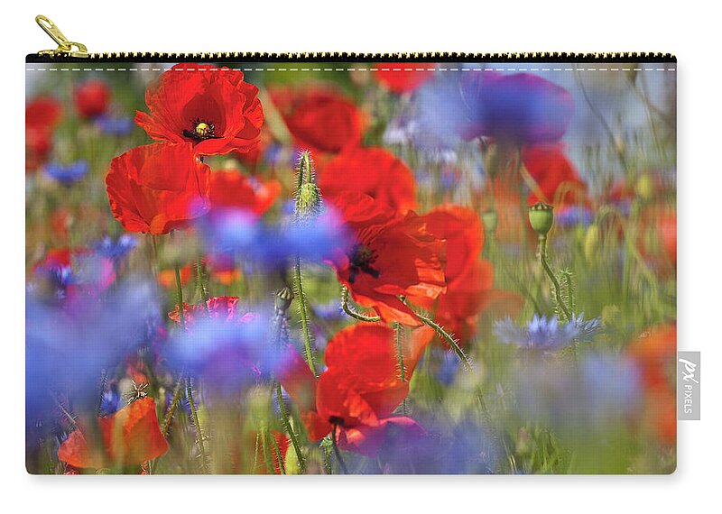 Poppy Carry-all Pouch featuring the photograph Red Poppies in the Maedow by Heiko Koehrer-Wagner