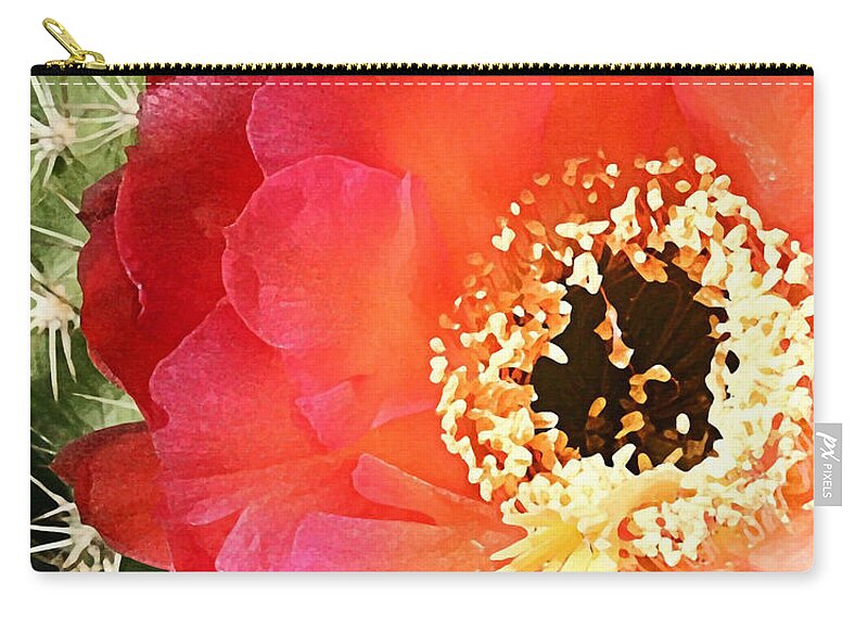 Prickly Pear Blossom Zip Pouch featuring the painting Red Prickly Pear Blossom by Ellen Henneke