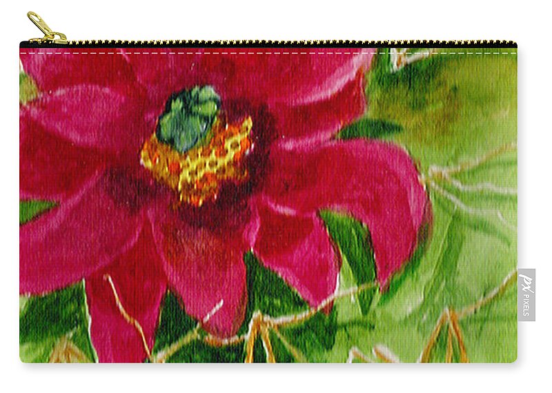 Red Zip Pouch featuring the painting Red Prickly pear by Eric Samuelson