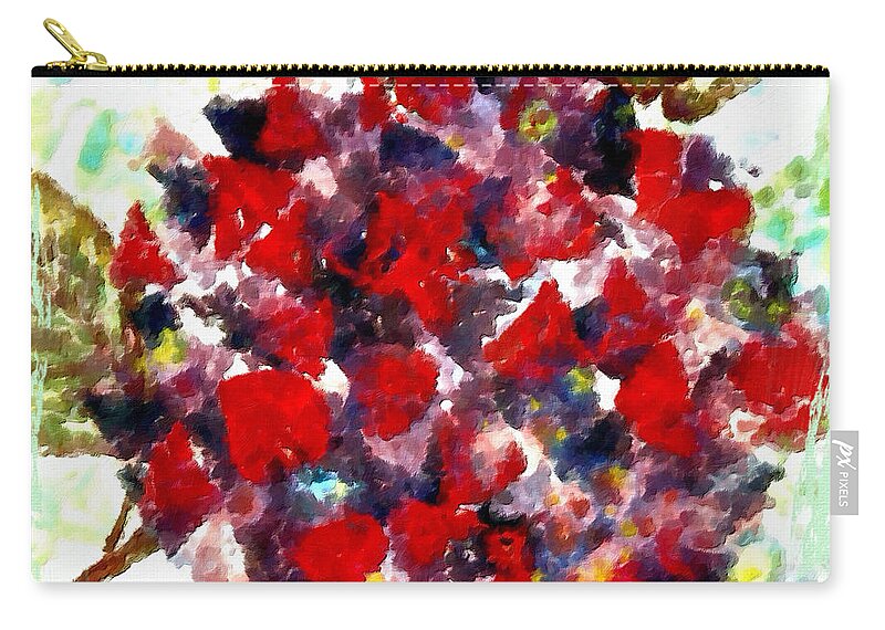 Red Zip Pouch featuring the painting Red Purple Flower by Joan Reese