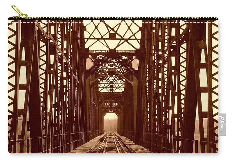 Bridge Zip Pouch featuring the photograph Red River Train Bridge #1 by Robert ONeil