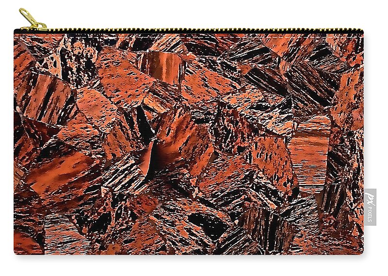 Red Zip Pouch featuring the photograph Burnt Red Cubist Rocks by Debra Amerson