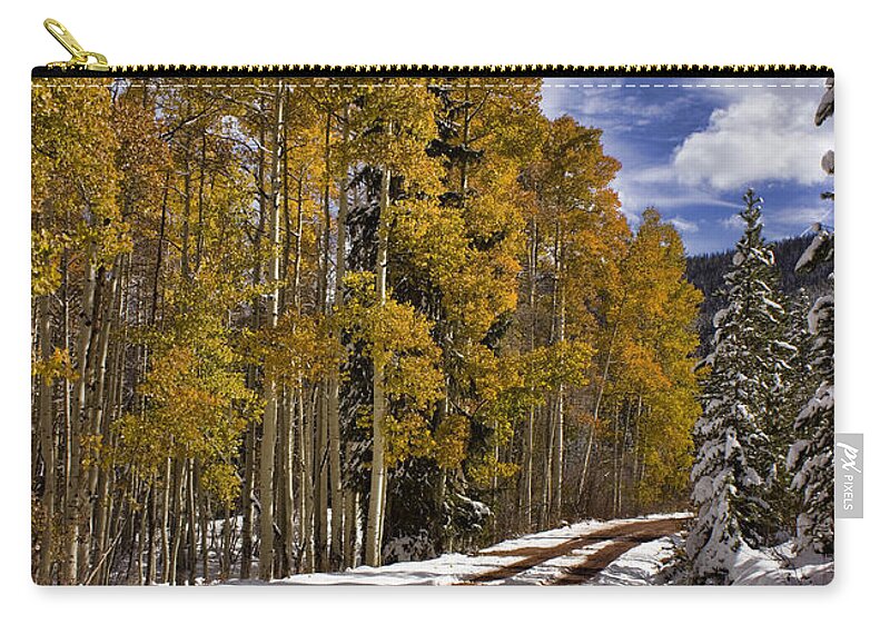 Road Zip Pouch featuring the photograph Red Sandstone Road In October by Ellen Heaverlo