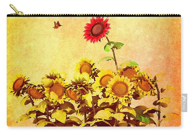 Sunflower Zip Pouch featuring the digital art Red Sunflower by Bob Orsillo