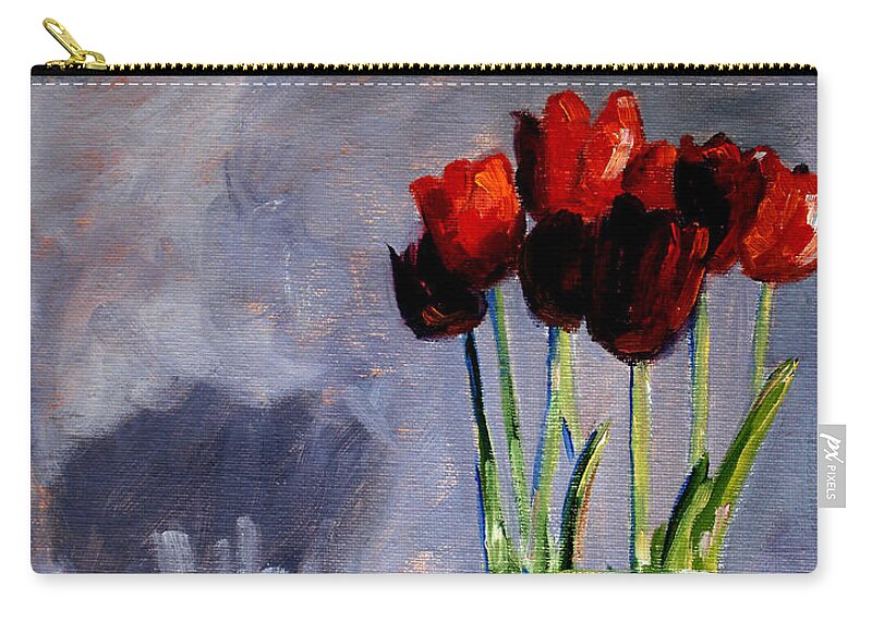 Red Tulips Zip Pouch featuring the painting Red Tulips by Nancy Merkle