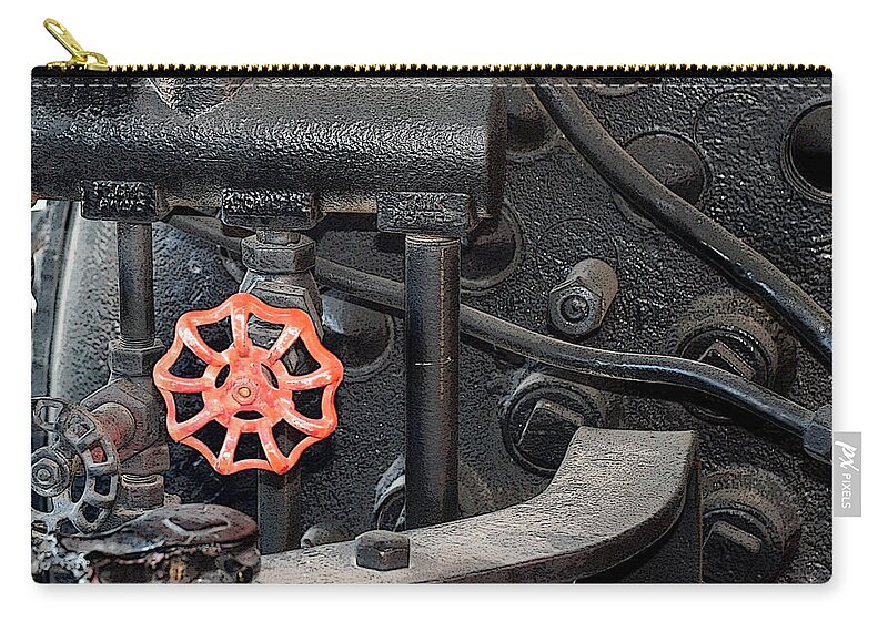 Railroad Zip Pouch featuring the photograph Red Valve S P R R 1673 by Joe Kozlowski