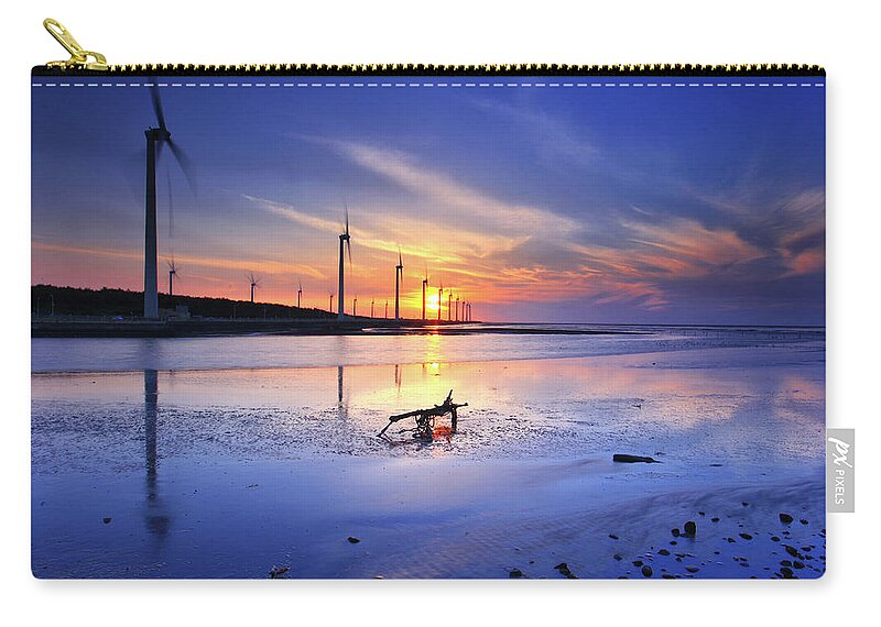 Tranquility Zip Pouch featuring the photograph Reflection Of Giant Wind Turbines At by Thunderbolt tw (bai Heng-yao) Photography