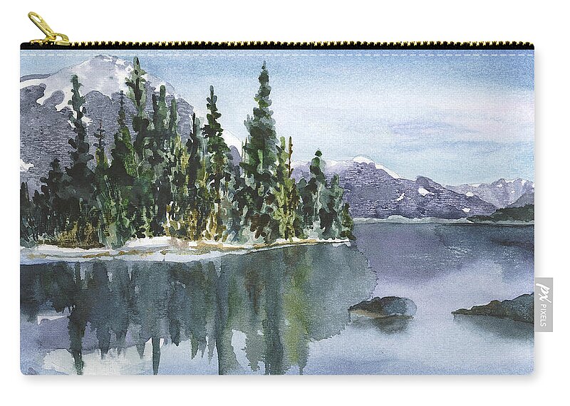 Lake Painting Zip Pouch featuring the painting Reflections by Anne Gifford