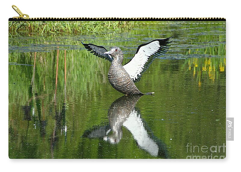 Outdoors Zip Pouch featuring the photograph Reflective Loon by Susan Herber