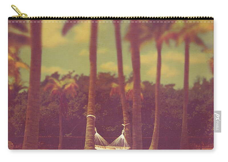 Beach; Palm Trees; Trees; Many; Serene; Secluded; Relax; Relaxation; Hammock; Tied; Shadows; Sunny; Tropic; Tropical; Vacation; Resort; No One; Empty Zip Pouch featuring the photograph Relaxing in Paradise by Margie Hurwich