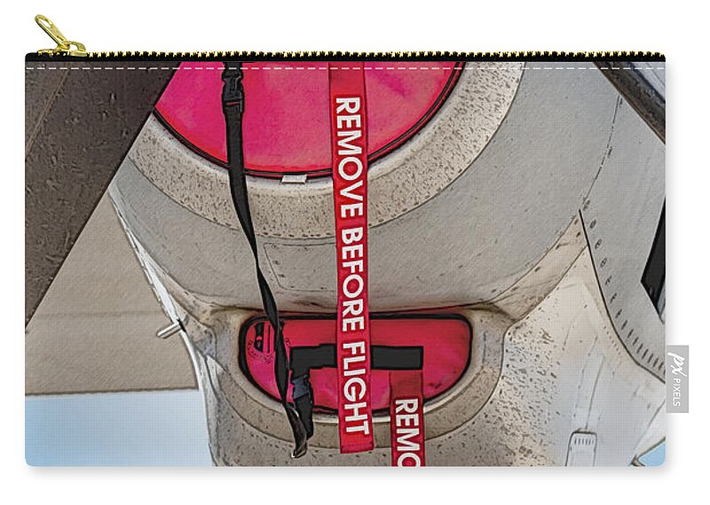 Transportation Zip Pouch featuring the photograph Remove Before Flight by Melinda Ledsome
