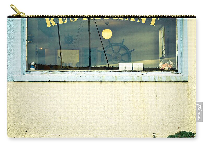 Blue Zip Pouch featuring the photograph Restaurant window by Tom Gowanlock