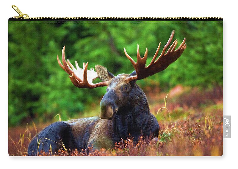 Moose Zip Pouch featuring the painting Resting in peace by Inspirowl Design
