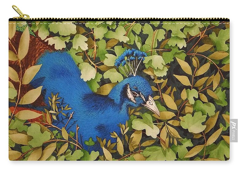 Print Zip Pouch featuring the painting Resting Peacock by Katherine Young-Beck