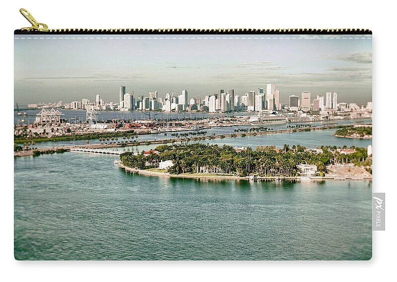 Retro Zip Pouch featuring the photograph Retro Style Miami Skyline and Biscayne Bay by Gary Dean Mercer Clark