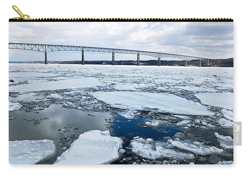 Artoffoxvox Zip Pouch featuring the photograph Rhinecliff Bridge over the Icy Hudson River by Kristen Fox