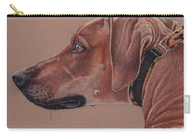 Dog Zip Pouch featuring the drawing Rhodesian Ridgeback by Charlotte Yealey