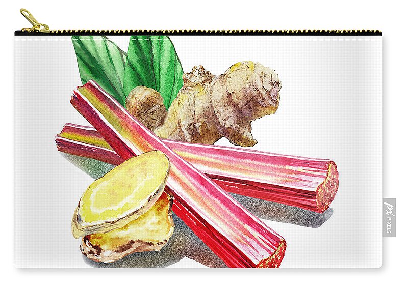 Rhubarb Zip Pouch featuring the painting Rhubarb And Ginger by Irina Sztukowski