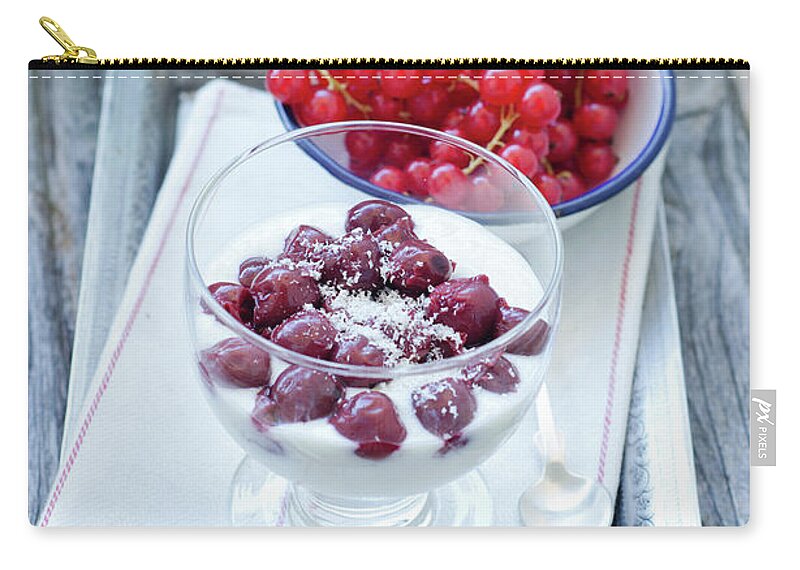 Cherry Zip Pouch featuring the photograph Rice Pudding With Cherries And Red by Westend61