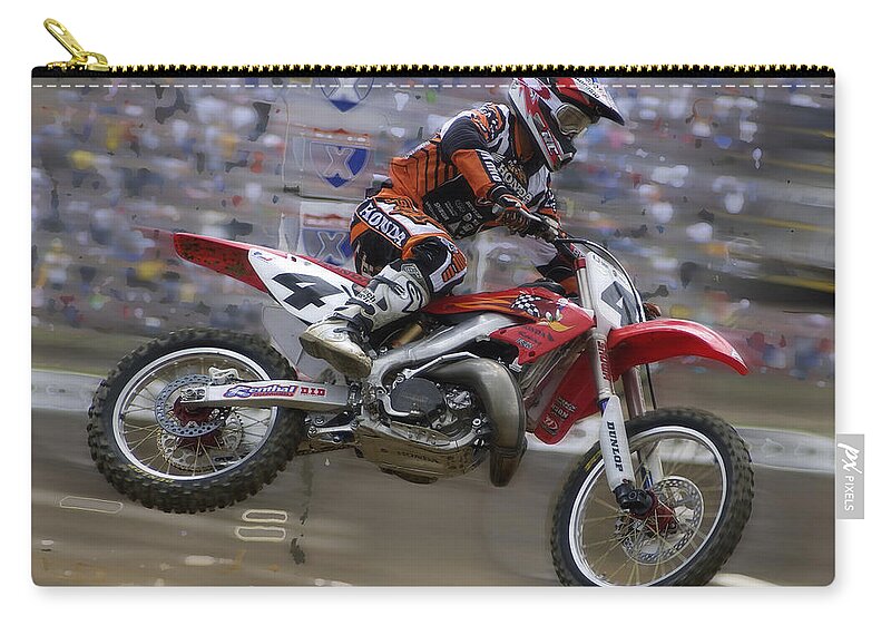 Motocross Zip Pouch featuring the photograph Ricky Carmichael by Robert Fawcett